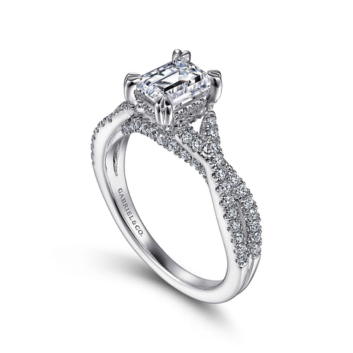 Xena - 14K White Gold Twisted Emerald Cut Diamond Engagement Ring - 0.5 ct - Shot 3