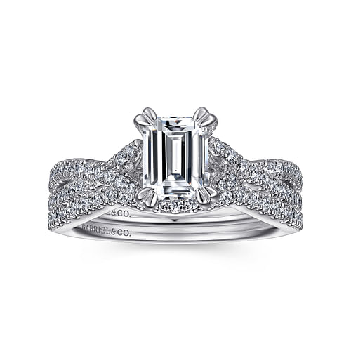 Xena - 14K White Gold Twisted Emerald Cut Diamond Engagement Ring - 0.5 ct - Shot 4