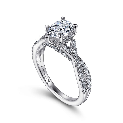 Xena - 14K White Gold Twisted Pear Shape Diamond Engagement Ring - 0.5 ct - Shot 3