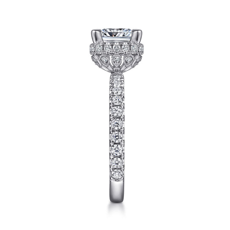 Yale - 18K White Gold Cushion Cut Diamond Engagement Ring