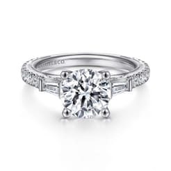 Yanna - Vintage Inspired 14K White Gold Round Three Stone Diamond Engagement Ring