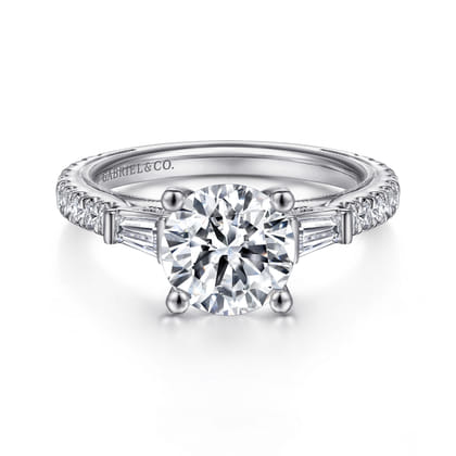 Yanna - Vintage Inspired 14K White Gold Round Three Stone Diamond Engagement Ring