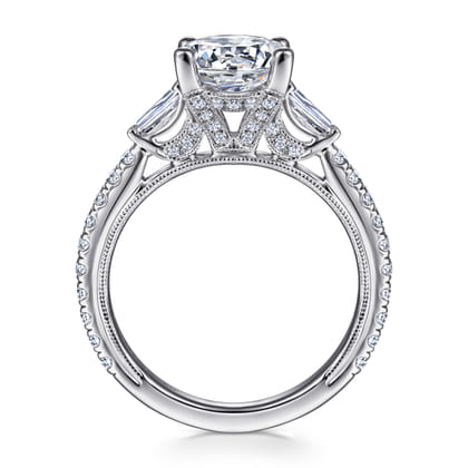 Yanna - Vintage Inspired 14K White Gold Round Three Stone Diamond Engagement Ring