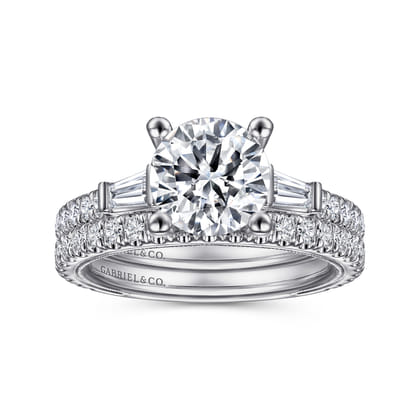 Yanna - Vintage Inspired 14K White Gold Round Three Stone Diamond Engagement Ring