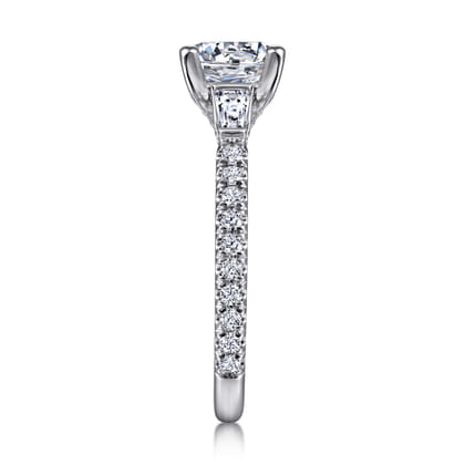 Yanna - Vintage Inspired 14K White Gold Round Three Stone Diamond Engagement Ring