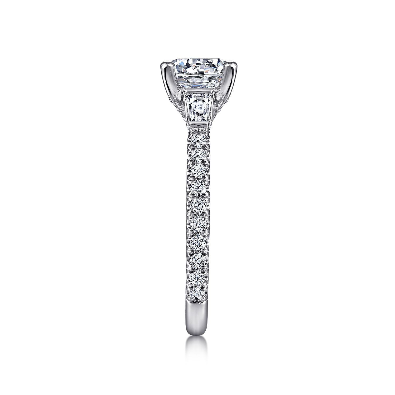 Yanna - Vintage Inspired 18K White Gold Round Three Stone Diamond Engagement Ring