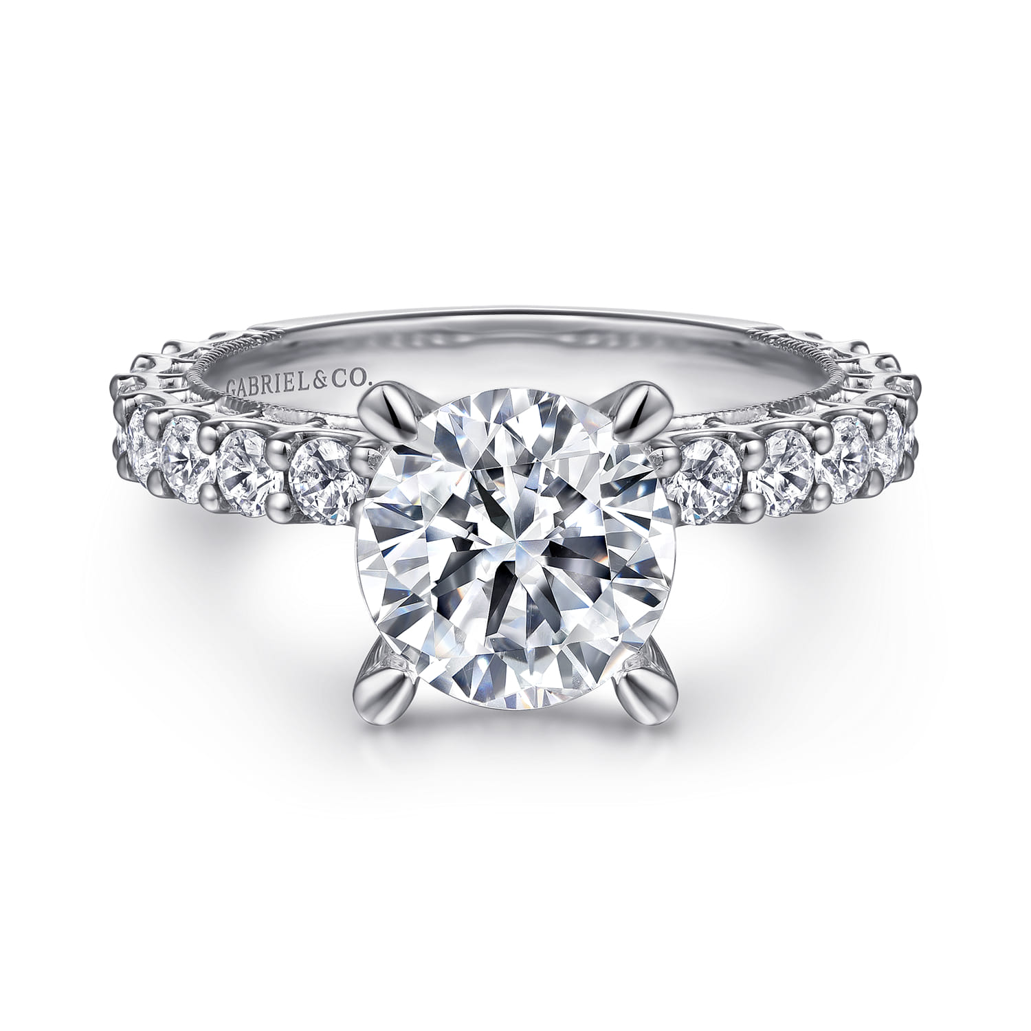 Yareli - Vintage Inspired 14K White Gold Round Diamond Engagement Ring