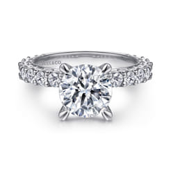 Yareli - Vintage Inspired 14K White Gold Round Diamond Engagement Ring