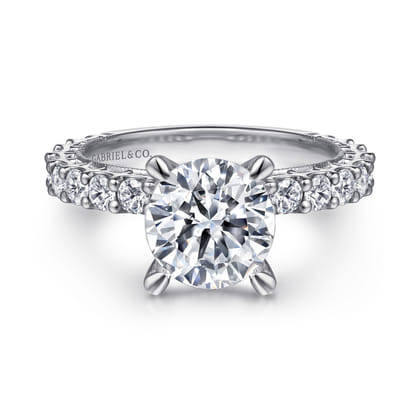 Yareli - Vintage Inspired 14K White Gold Round Diamond Engagement Ring
