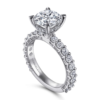 Yareli - Vintage Inspired 14K White Gold Round Diamond Engagement Ring