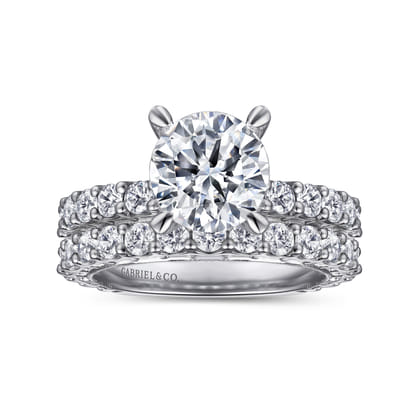 Yareli - Vintage Inspired 14K White Gold Round Diamond Engagement Ring