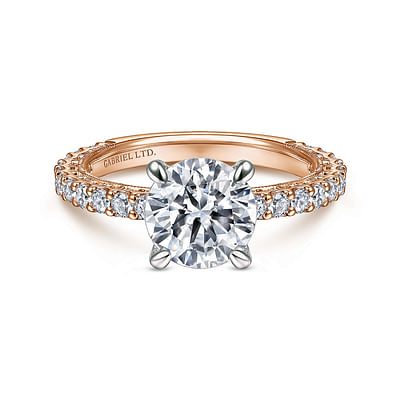 Yareli - Vintage Inspired 18K White-Rose Gold Round Diamond Engagement Ring