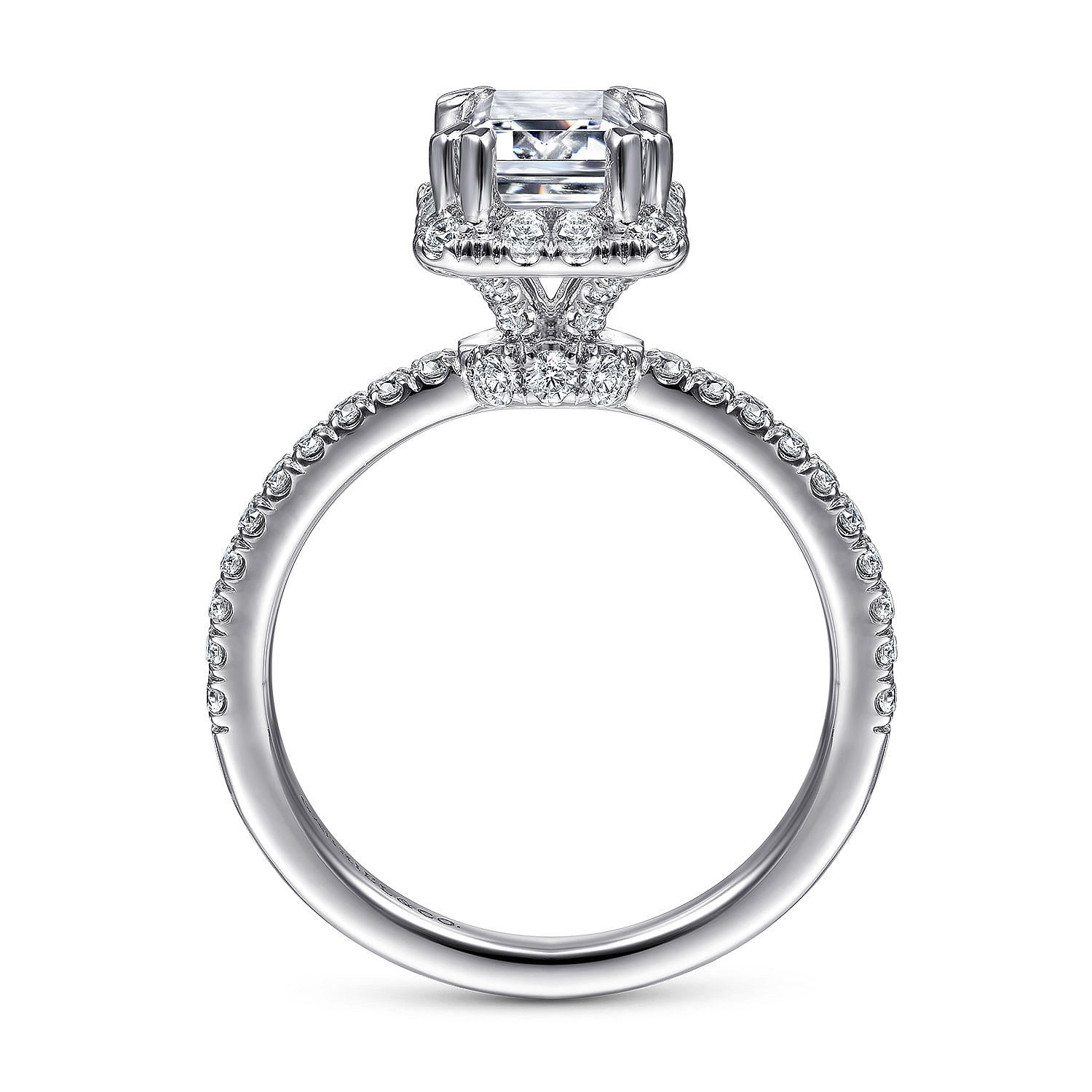 Yasmin - 14K White Gold Halo Emerald Cut Diamond Engagement Ring - 0.51 ct - Shot 2