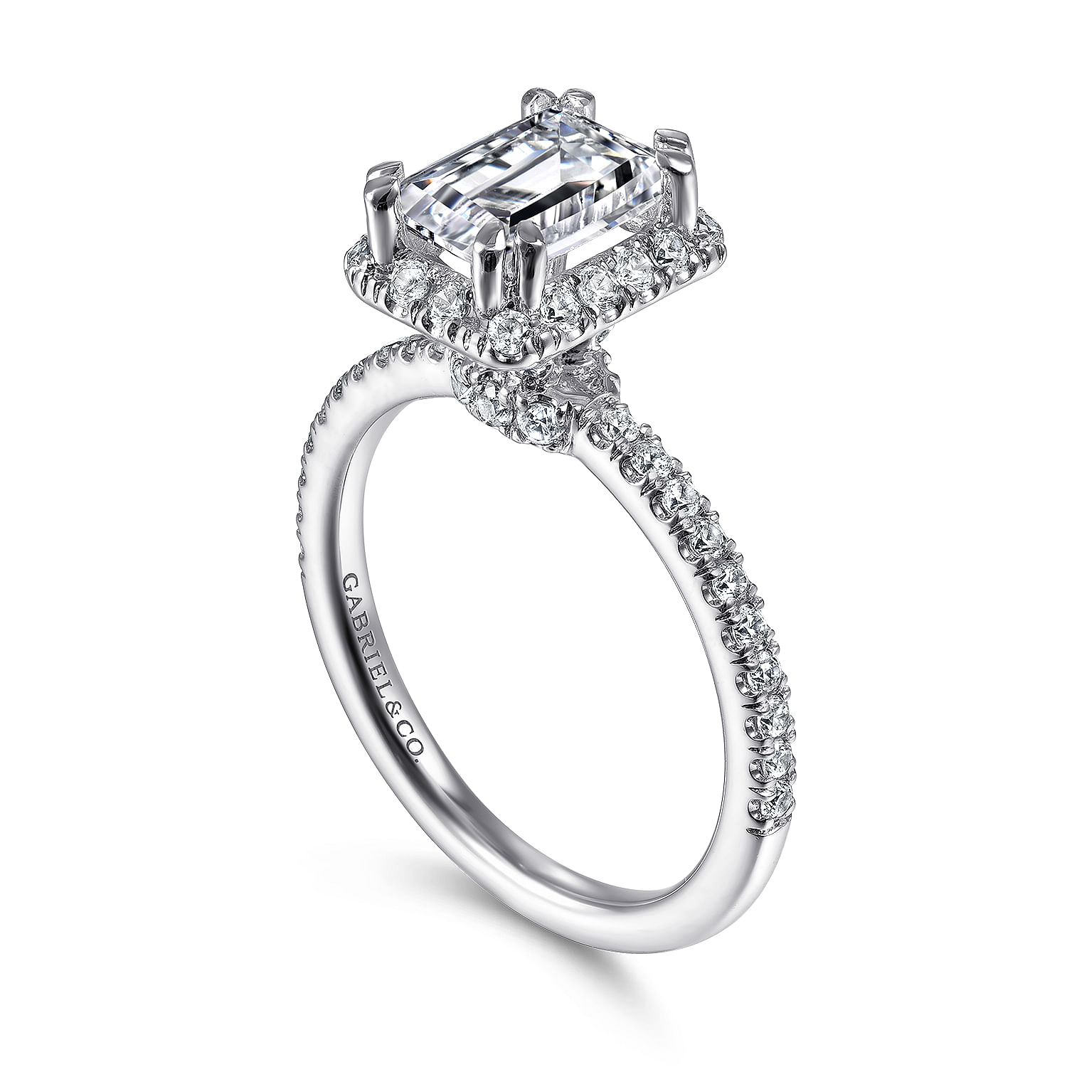 Yasmin - 14K White Gold Halo Emerald Cut Diamond Engagement Ring - 0.51 ct - Shot 3