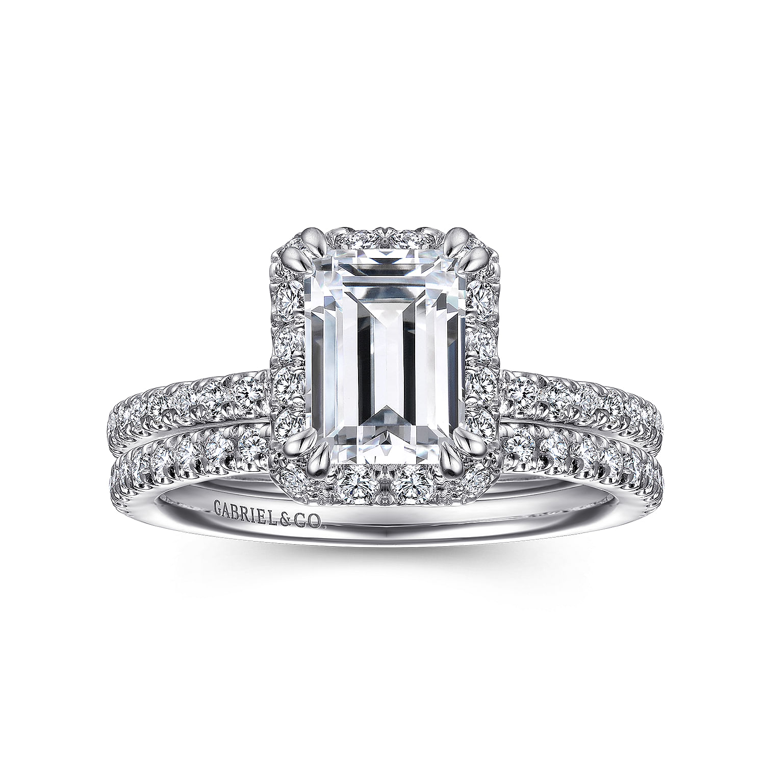 Yasmin - 14K White Gold Halo Emerald Cut Diamond Engagement Ring - 0.51 ct - Shot 4