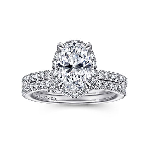 Yasmin - 14K White Gold Oval Halo Diamond Engagement Ring - 0.5 ct - Shot 4