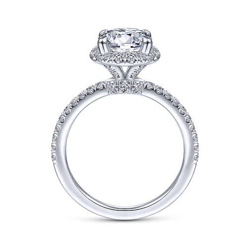 Yasmin - 14K White Gold Round Halo Diamond Engagement Ring - 0.52 ct - Shot 2