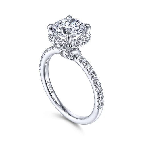 Yasmin - 14K White Gold Round Halo Diamond Engagement Ring - 0.52 ct - Shot 3
