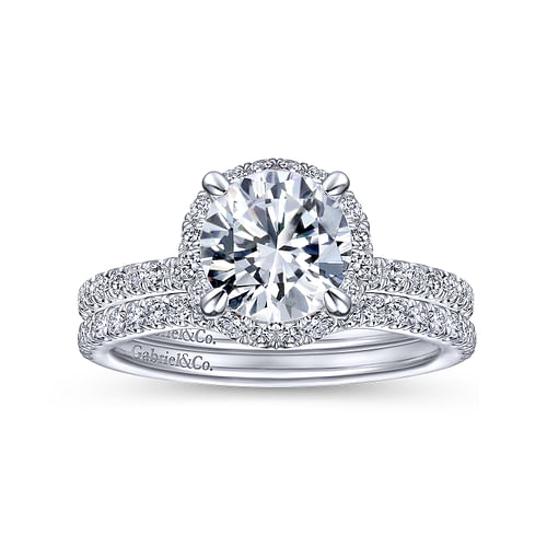 Yasmin - 14K White Gold Round Halo Diamond Engagement Ring - 0.52 ct - Shot 4