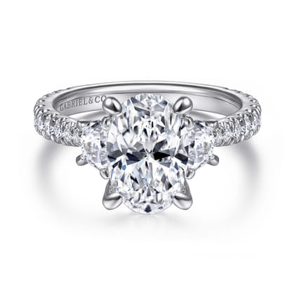 Yasmine - 14K White Gold Oval Three Stone Diamond Engagement Ring