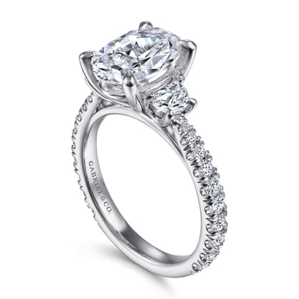 Yasmine - 14K White Gold Oval Three Stone Diamond Engagement Ring