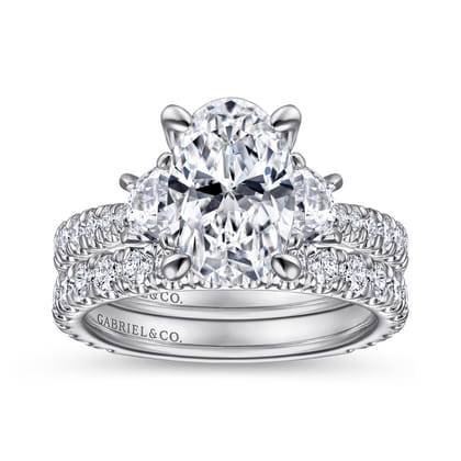 Yasmine - 14K White Gold Oval Three Stone Diamond Engagement Ring