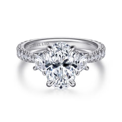 Yasmine - 18K White Gold Oval Three Stone Diamond Engagement Ring