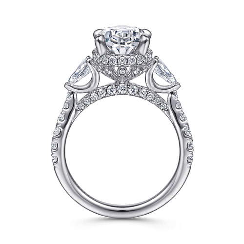 Yeardley - Vintage Inspired 18K White Gold Oval Three Stone Diamond Engagement Ring - 1.02 ct - Shot 2