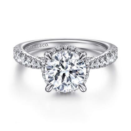 Yelena - Vintage Inspired 14K White Gold Round Diamond Engagement Ring