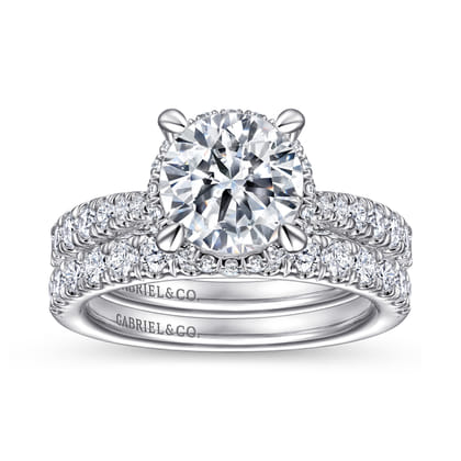 Yelena - Vintage Inspired 14K White Gold Round Diamond Engagement Ring