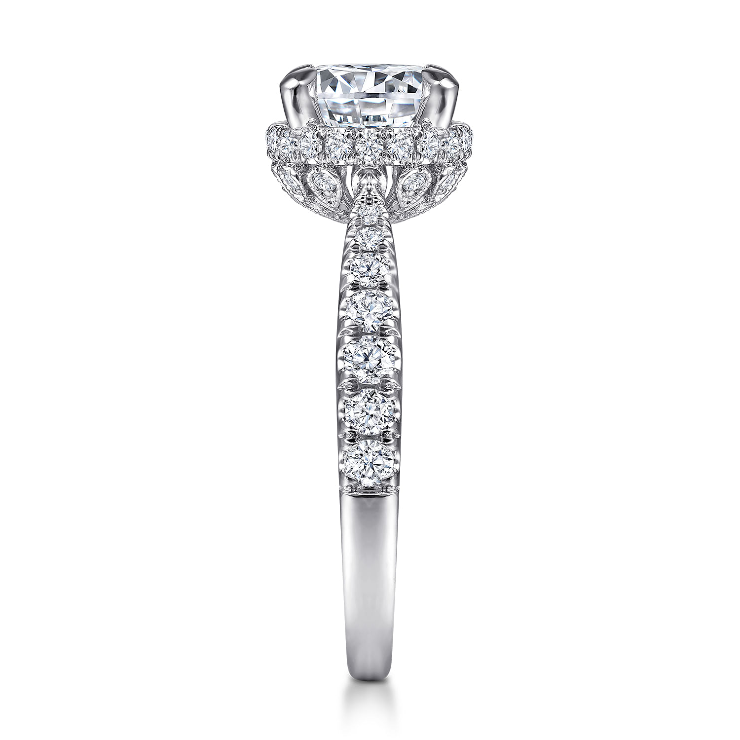 Yelena - Vintage Inspired 18K White Gold Round Diamond Engagement Ring