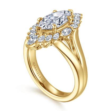 Yesenia - 14K Yellow Gold Marquise Shahpe Halo Diamond Engagement Ring