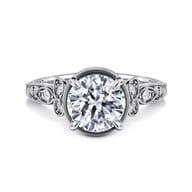 Yvonne - 14K White Gold Floral Round Diamond Engagement Ring