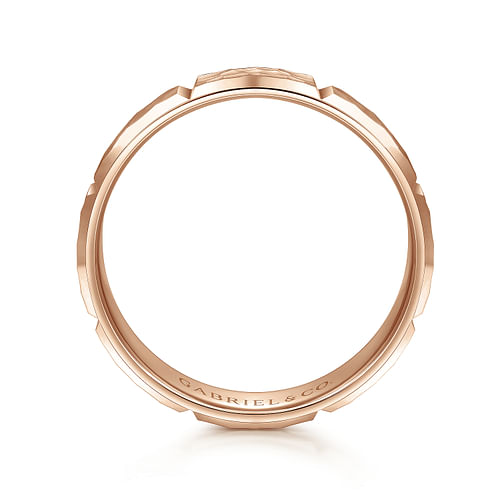 Zachary - 14K Rose Gold 6mm - Men's Wedding Band with Hammered Stations - Shot 2