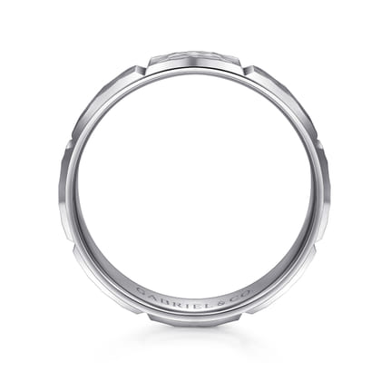 Zachary - 14K White Gold 6mm - Men's Wedding Band with Hammered Stations