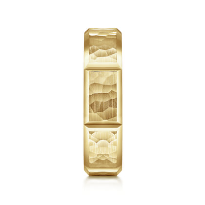 Zachary - 14K Yellow Gold 6mm - Men's Wedding Band with Hammered Stations