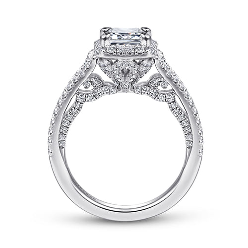 Zaina - 18K White Gold Halo Emerald Cut Diamond Engagement Ring - 1 ct - Shot 2