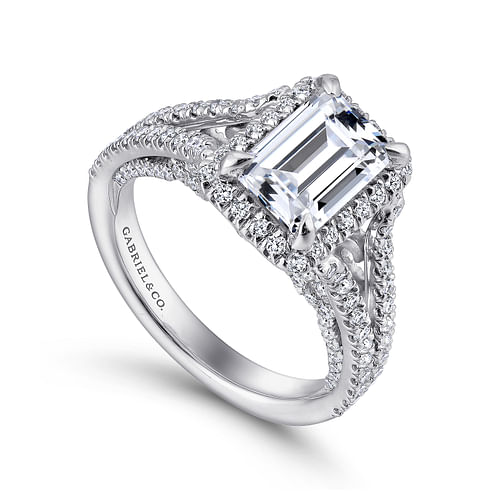 Zaina - 18K White Gold Halo Emerald Cut Diamond Engagement Ring - 1 ct - Shot 3