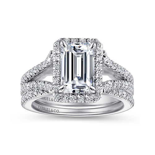 Zaina - 18K White Gold Halo Emerald Cut Diamond Engagement Ring - 1 ct - Shot 4