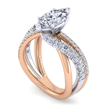 Zaira - 14K White-Rose Gold Marquise Shape Free Form Diamond Engagement Ring