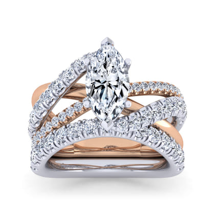 Zaira - 14K White-Rose Gold Marquise Shape Free Form Diamond Engagement Ring