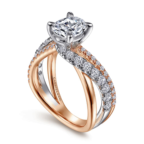 Zaira - 14K White-Rose Gold Oval Diamond Free Form Engagement Ring - 0.75 ct - Shot 3