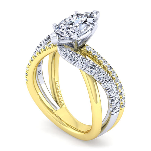 Zaira - 14K White-Yellow Gold Marquise Shape Diamond Engagement Ring - 0.75 ct - Shot 3