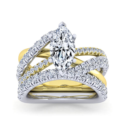 Zaira - 14K White-Yellow Gold Marquise Shape Diamond Engagement Ring - 0.75 ct - Shot 4