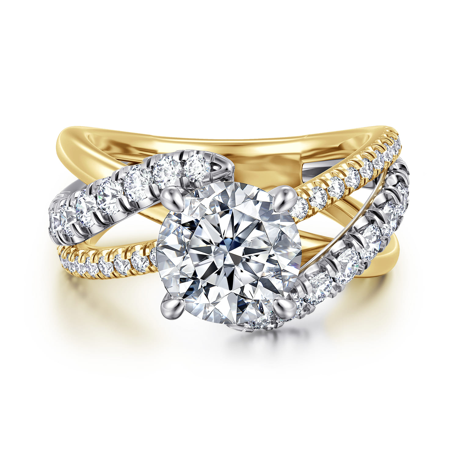 Zaira - 14K White-Yellow Gold Round Diamond Engagement Ring