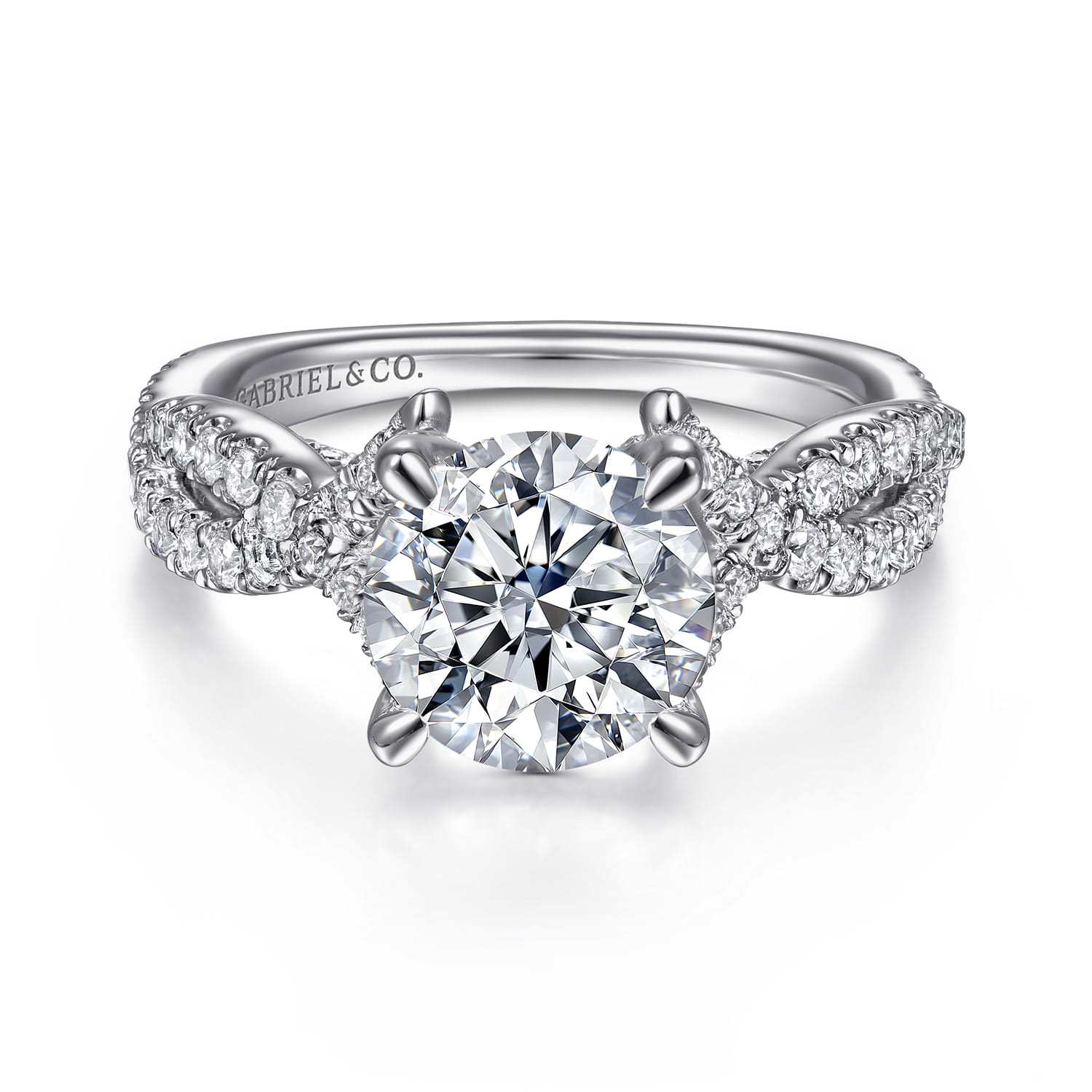 Zandra - 14K White Gold Twisted Round Diamond Engagement Ring