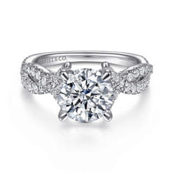 Zandra - 14K White Gold Twisted Round Diamond Engagement Ring