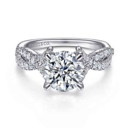 Zandra - 14K White Gold Twisted Round Diamond Engagement Ring