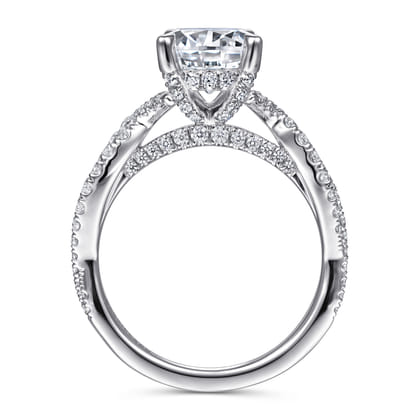 Zandra - 14K White Gold Twisted Round Diamond Engagement Ring