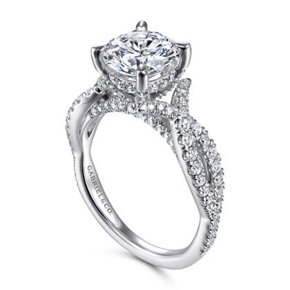 Zandra - 14K White Gold Twisted Round Diamond Engagement Ring